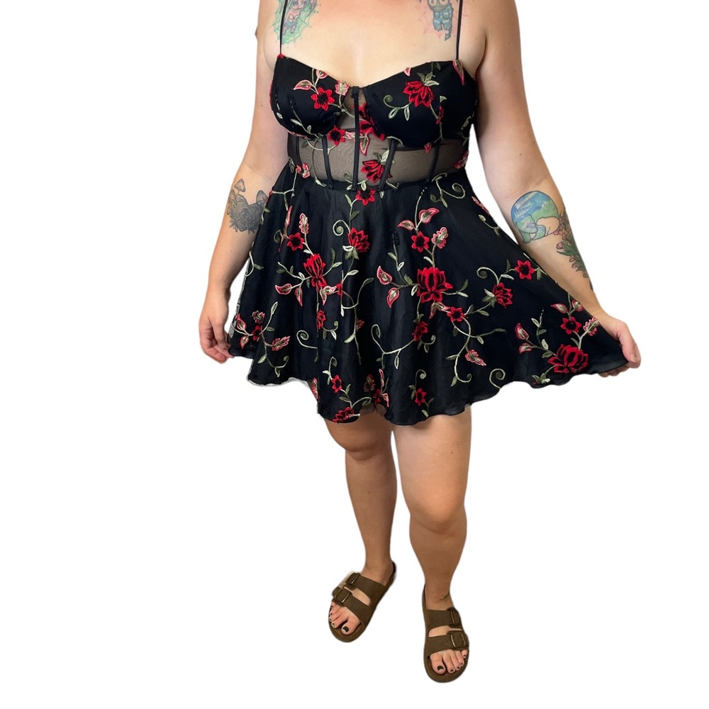 B Darlin Black Dress with Red Floral Embroidery